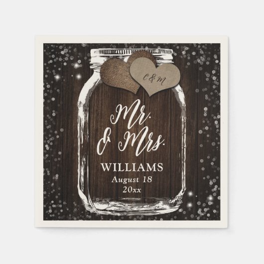 Serviette En Papier Rustic Chic Barn Wood Mason Jar Mr & Mrs Mariage (Devant)