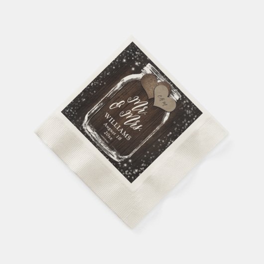 Serviette En Papier Rustic Chic Wood Mason Jar Mr & Mrs Mariage (Coin)