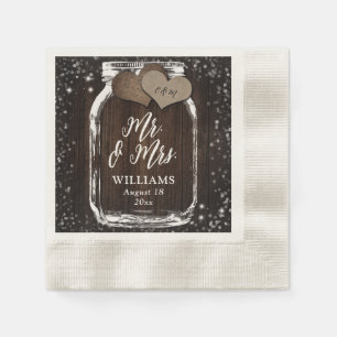 Serviette En Papier Rustic Chic Wood Mason Jar Mr & Mrs Mariage