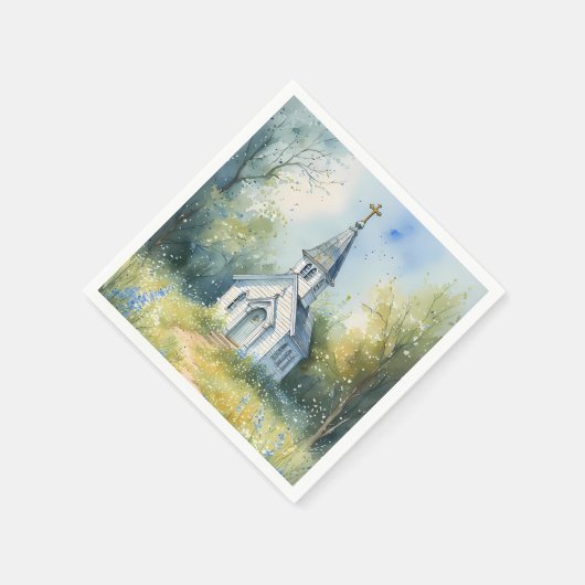 Serviette En Papier Rustic Church Path in Wildflower Meadow (Coin)