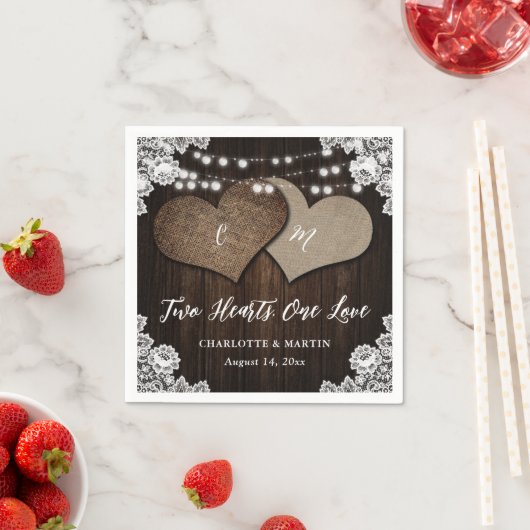 Serviette En Papier Rustic Country Grange Bois Burlap Mariage dentelle (En situation)