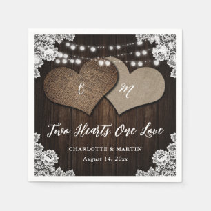 Serviette En Papier Rustic Country Grange Bois Burlap Mariage dentelle