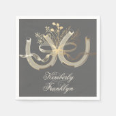 Serviette En Papier Rustic Country Horseshoe Gold et Grey Mariage (Devant)
