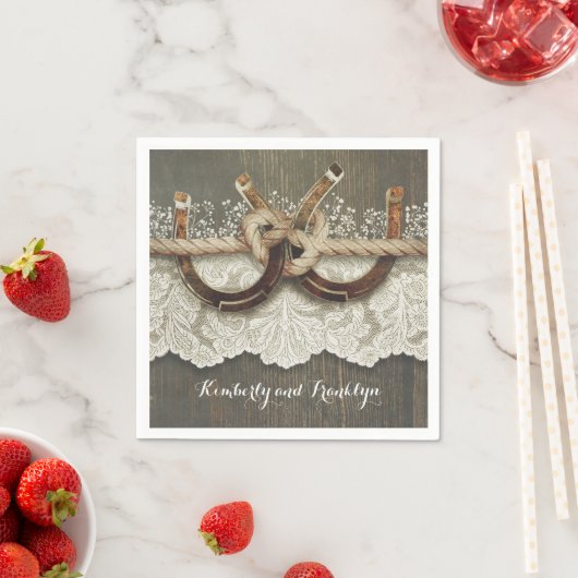 Serviette En Papier Rustic Country Horseshoe Mariage dentelle (En situation)