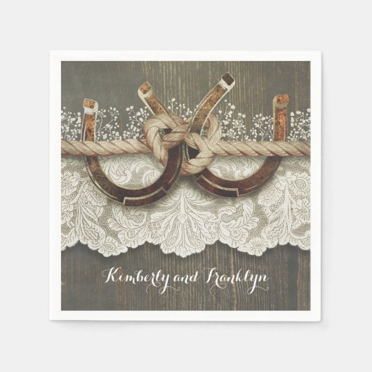 Serviette En Papier Rustic Country Horseshoe Mariage dentelle (Devant)