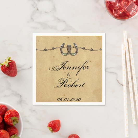 Serviette En Papier Rustic Country Horseshoes Mariage Barbed Napkin (En situation)
