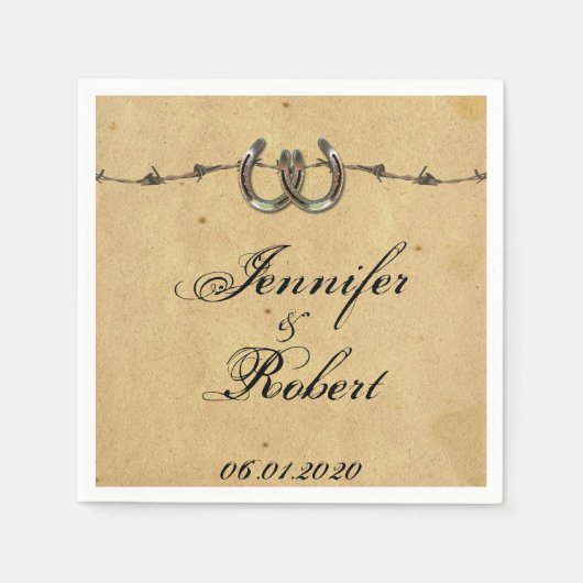 Serviette En Papier Rustic Country Horseshoes Mariage Barbed Napkin (Devant)