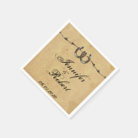 Serviette En Papier Rustic Country Horseshoes Mariage Barbed Napkin (Coin)