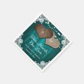 Serviette En Papier Rustic Country Turquoise Bois Burlap Mariage dente (Coin)
