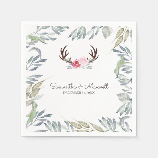 Serviette En Papier RUSTIC Deer Antler et Rose (Devant)