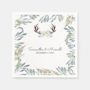 Serviette En Papier RUSTIC Deer Antler et verdure, Bleu