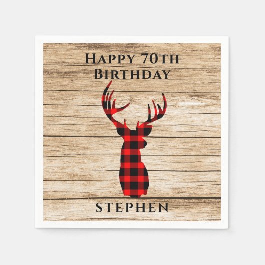 Serviette En Papier Rustic Deer Hunter Thème 70e fête d'anniversaire (Devant)