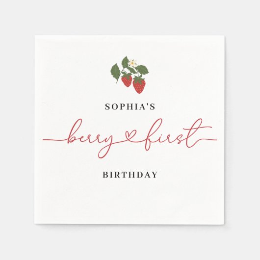 Serviette En Papier Rustic Elegant Girl's Berry Première fête d'annive (Devant)