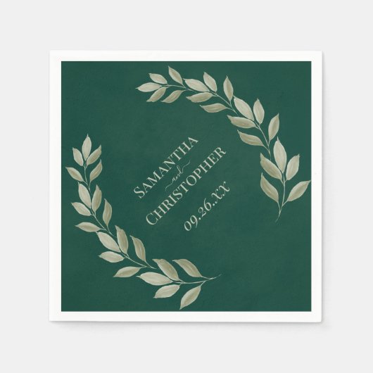 Serviette En Papier Rustic Emerald & Sage Feuille Mariage diagonal (Devant)