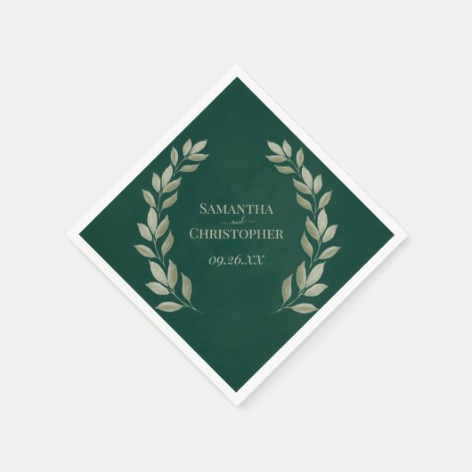 Serviette En Papier Rustic Emerald & Sage Feuille Mariage diagonal (Coin)
