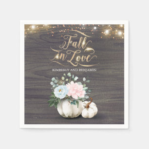 Serviette En Papier Rustic Fall Blanc Floral Citrouille Mariage Napkin