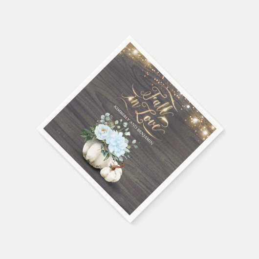 Serviette En Papier Rustic Fall Dusty Blue Floral Citrouille Mariage (Coin)