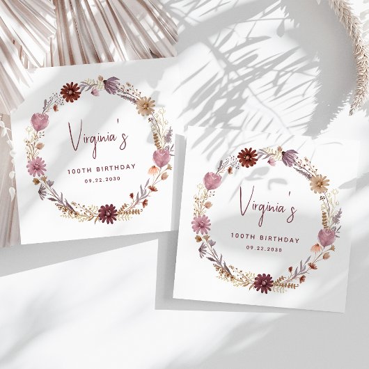 Serviette En Papier Rustic Fall Fleur sauvage Floral 100e anniversaire