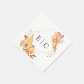 Serviette En Papier Rustic Fall Gold Floral Citrouille Mariage Monogra (Coin)