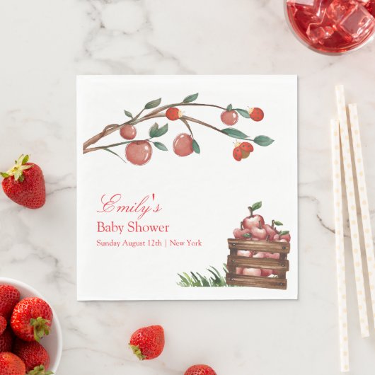 Serviette En Papier Rustic Farm Ladybug Apple Baby shower fille (En situation)