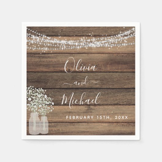 Serviette En Papier Rustic Farmhouse Baby's Breath Jar Mariage (Devant)