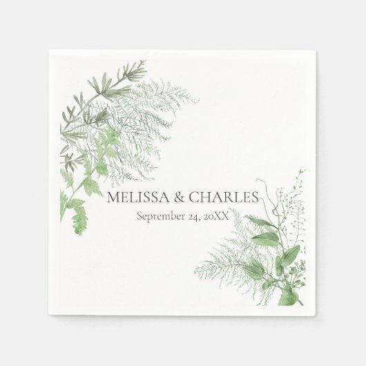 Serviette En Papier Rustic Fern Foliage Blanc Dîner Mariage (Devant)