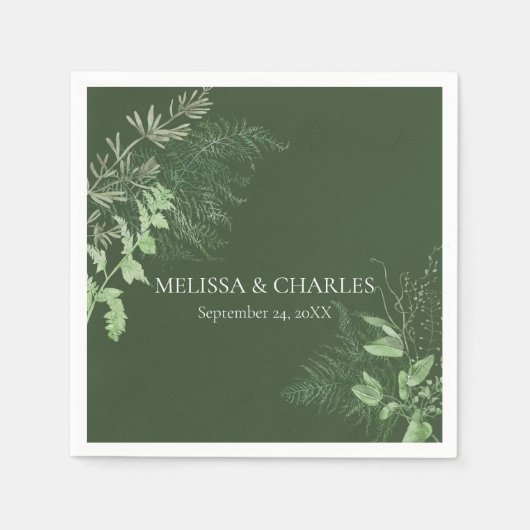 Serviette En Papier Rustic Fern Foliage Emerald Mariage (Devant)