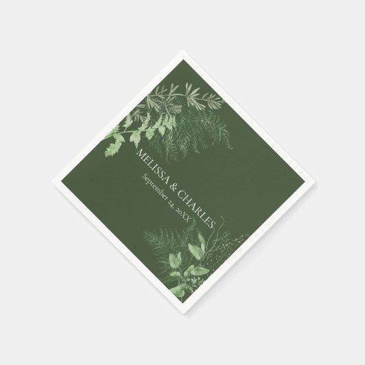 Serviette En Papier Rustic Fern Foliage Emerald Mariage (Coin)