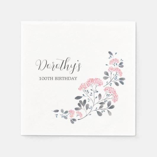 Serviette En Papier Rustic Fleur sauvage rose 100e fête d'anniversaire (Devant)