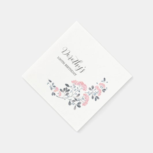 Serviette En Papier Rustic Fleur sauvage rose 100e fête d'anniversaire (Coin)