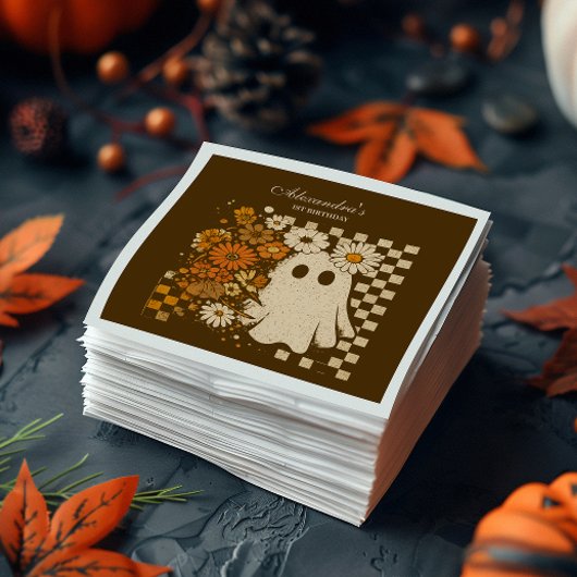 Serviette En Papier Rustic Floral Checkerboard Ghost 1st Birthday