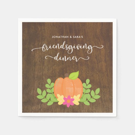 Serviette En Papier Rustic Friendsgiving Citrouille et verdure (Devant)