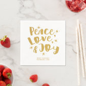 Serviette En Papier Rustic Gold Peace Love & Joy Holiday Christmas (En situation)
