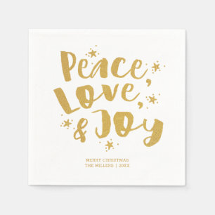 Serviette En Papier Rustic Gold Peace Love & Joy Holiday Christmas