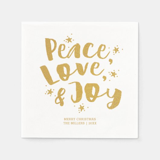 Serviette En Papier Rustic Gold Peace Love & Joy Holiday Christmas (Devant)