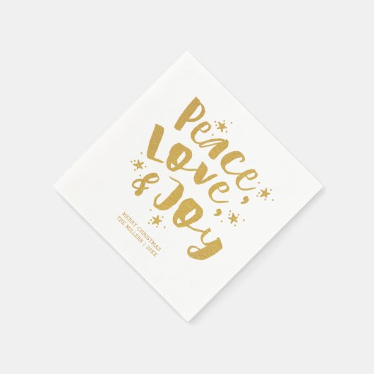 Serviette En Papier Rustic Gold Peace Love & Joy Holiday Christmas (Coin)