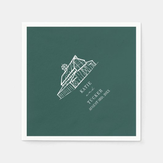 Serviette En Papier Rustic Grange Emerald Green Mariage de automne (Devant)