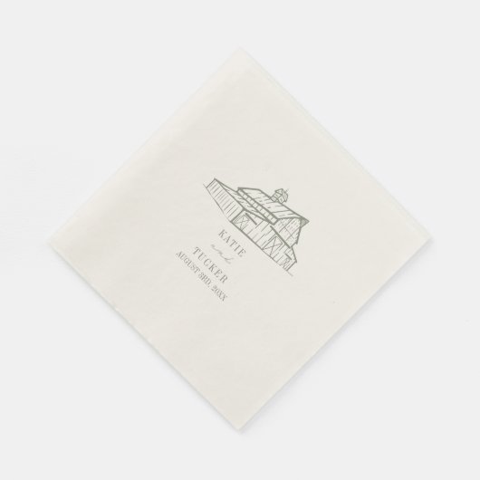 Serviette En Papier Rustic Grange Mariage vert Sage (Coin)