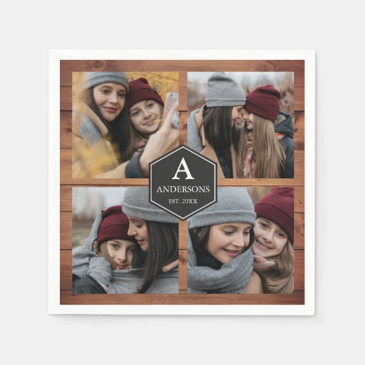 Serviette En Papier Rustic Grange Wood 4 Photos Famille Photo Collage (Devant)