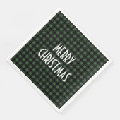 Serviette En Papier Rustic Green & Black Buffalo Plaid Joyeux Noël (Coin)