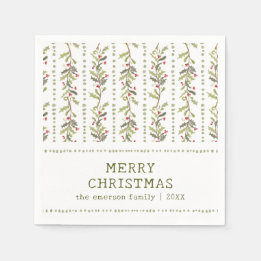 Serviette En Papier Rustic Green Botanical Christmas
