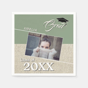 Serviette En Papier Rustic Green Graduate Photo Party