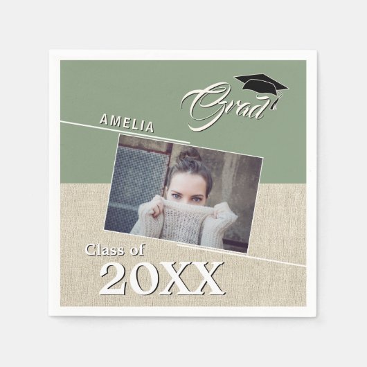 Serviette En Papier Rustic Green Graduate Photo Party (Devant)