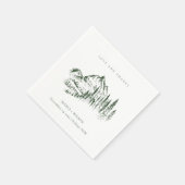 Serviette En Papier Rustic Green Pine Woods Mountain Sketch Mariage (Coin)