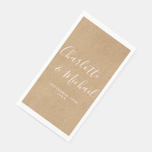 Serviette En Papier Rustic Kraft Elegant Signature Script Mariage (Coin)