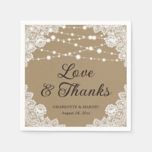 Serviette En Papier Rustic Kraft papier dentelle amour et merci Mariag