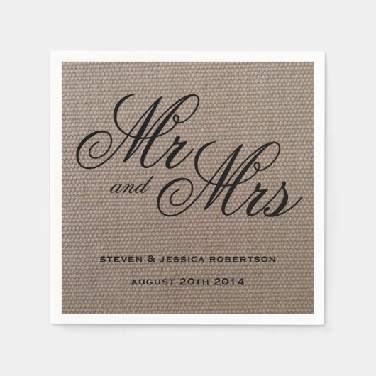Serviette En Papier Rustic M. et Mme burlap mariage serviettes (Devant)