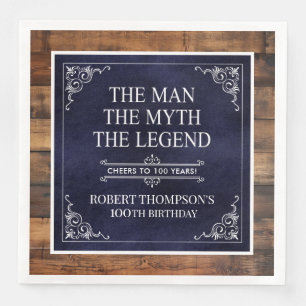 Serviette En Papier Rustic Man Myth Légende 100e anniversaire Bleu