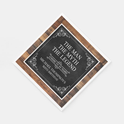 Serviette En Papier Rustic Man Myth Légende 50e anniversaire Noir (Coin)