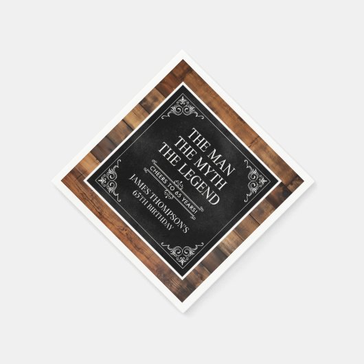 Serviette En Papier Rustic Man Myth Légende 65e anniversaire Noir (Coin)